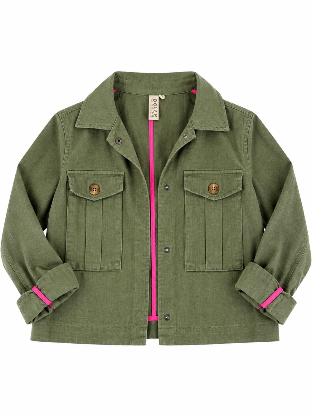 DOLAN Left Coast Linen Blend Cropped Utility Jacket XS Hot Pink Trim